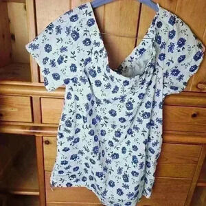 Banana republic medium blue&white floral cotton off the shoulder top